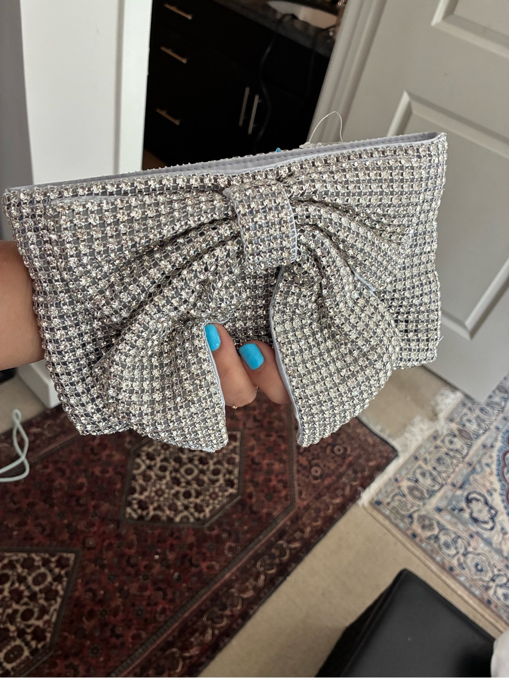 Jessica McClintock Silver Crystal Bow Clutch